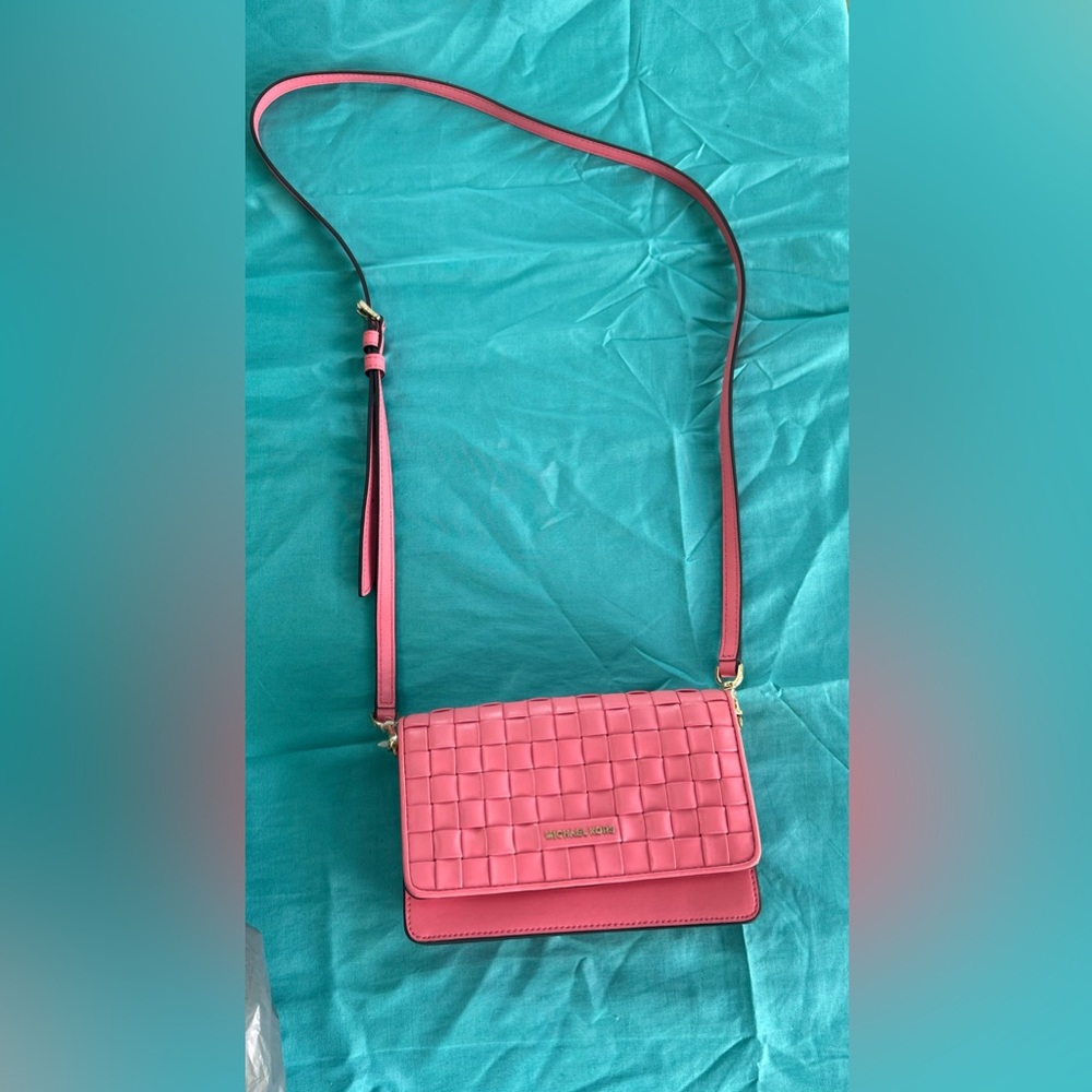 Michael Kors Pink Woven Leather Crossbody